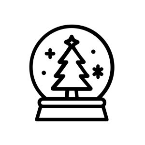 Simple Outline Tree in Snow Globe Winter Holiday Icon Lineart