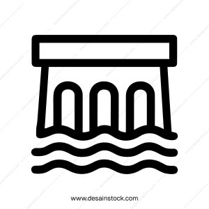 Minimalist Outline Dam Structure with Water Waves Power Plant Icon