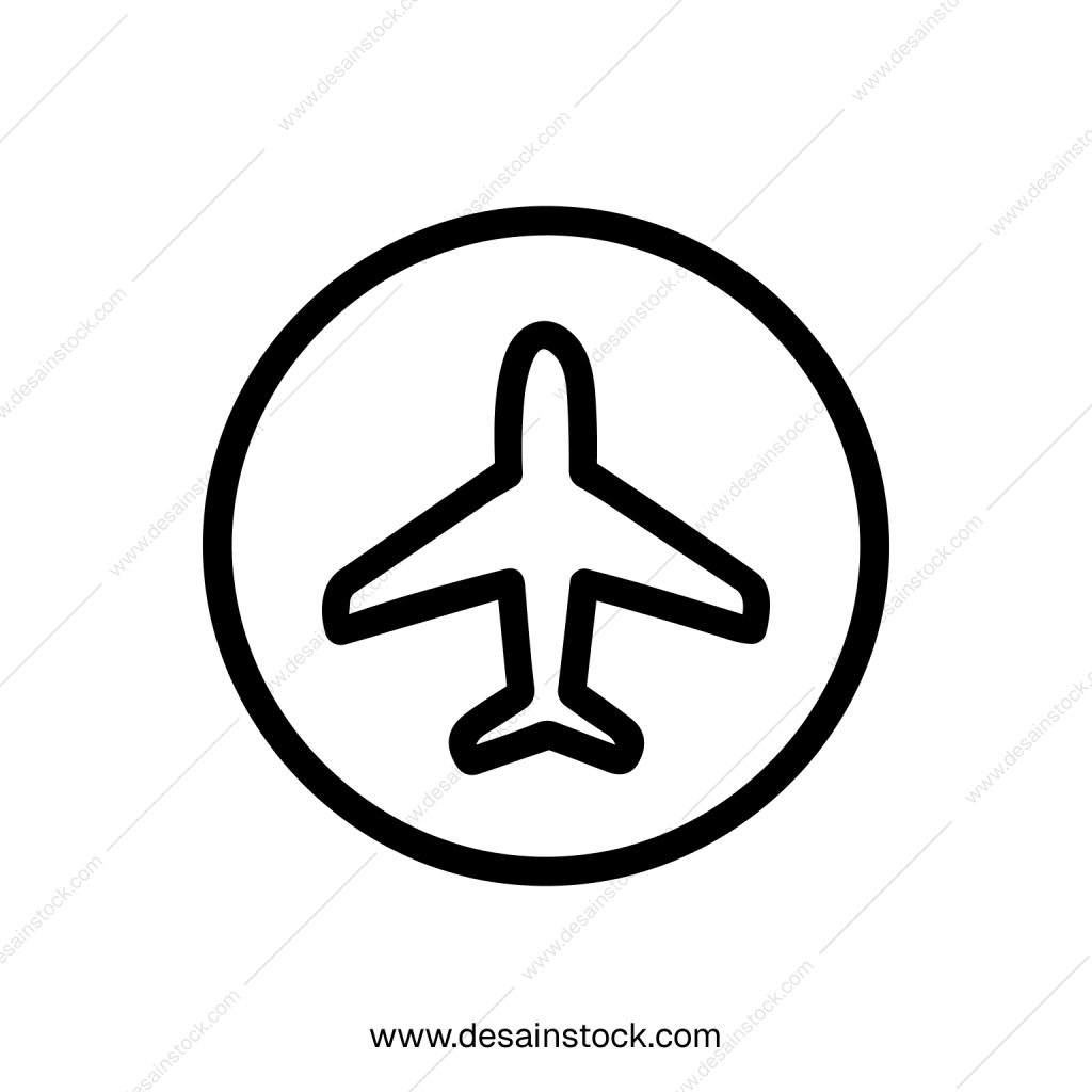 Simple Outline Airplane Inside Circle Shape Icon Isolated Sign