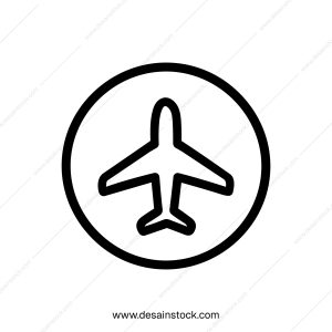Simple Outline Airplane Inside Circle Shape Icon Isolated Sign
