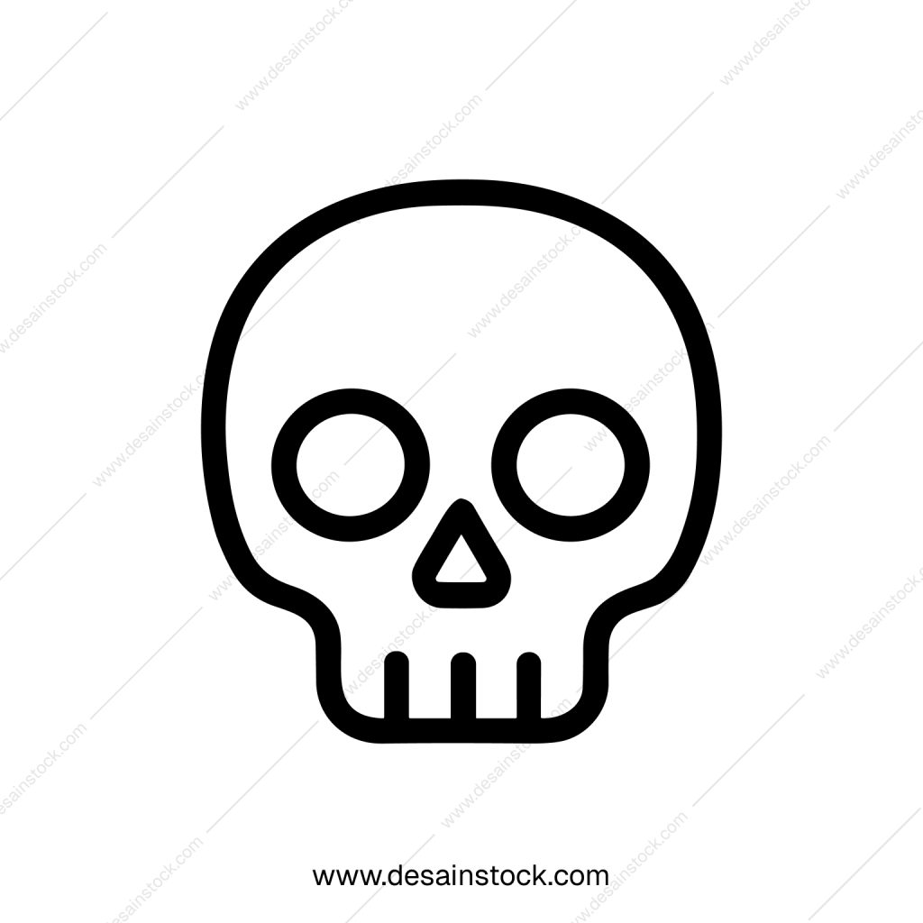 Simple Outline Black Skull with Empty Eye Sockets and Jaw Icon