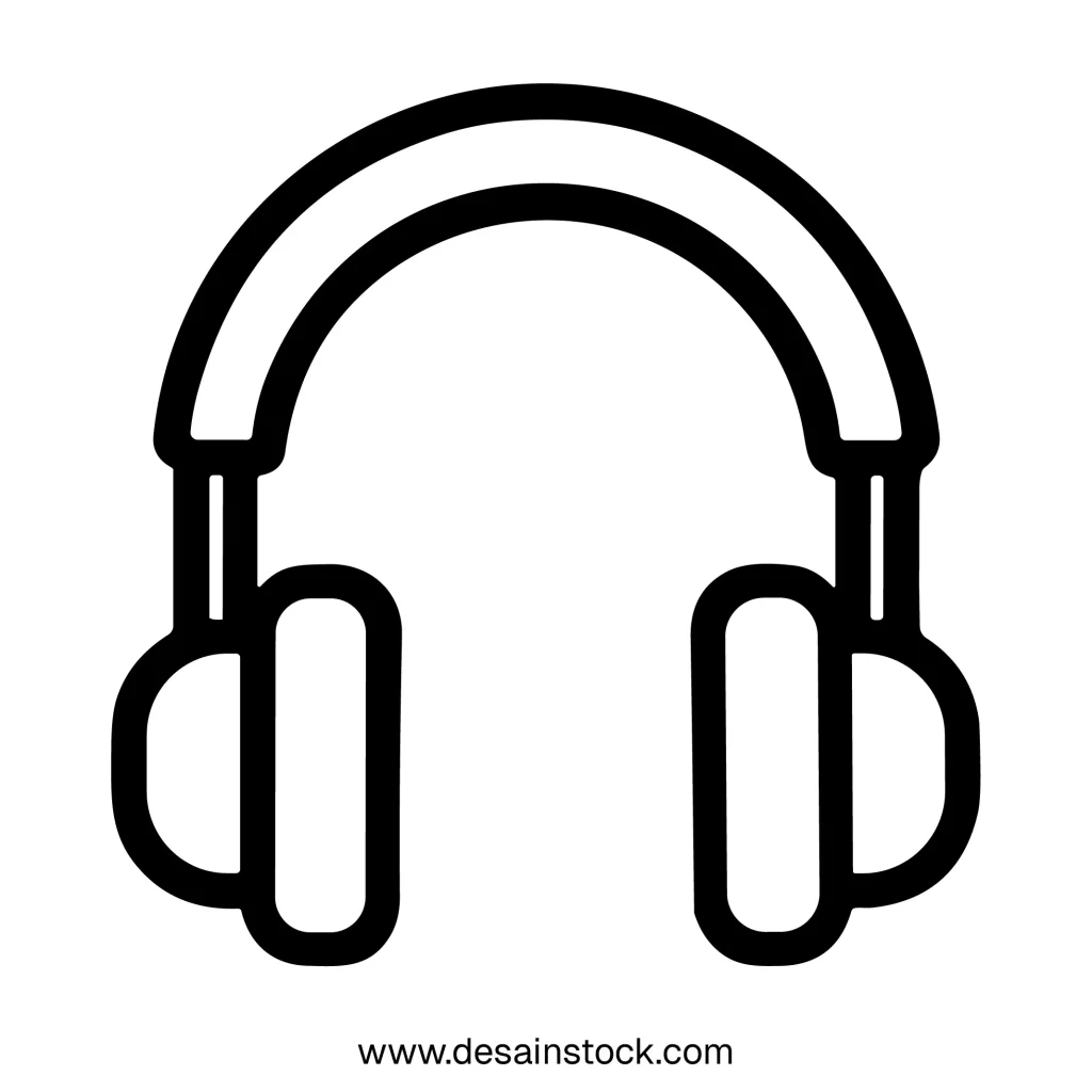 Minimalist Outline Headphone Musical Sound Equipment Device Line Art Illustration