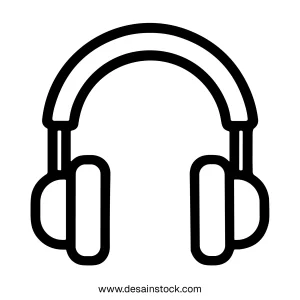 Minimalist Outline Headphone Musical Sound Equipment Device Line Art Illustration