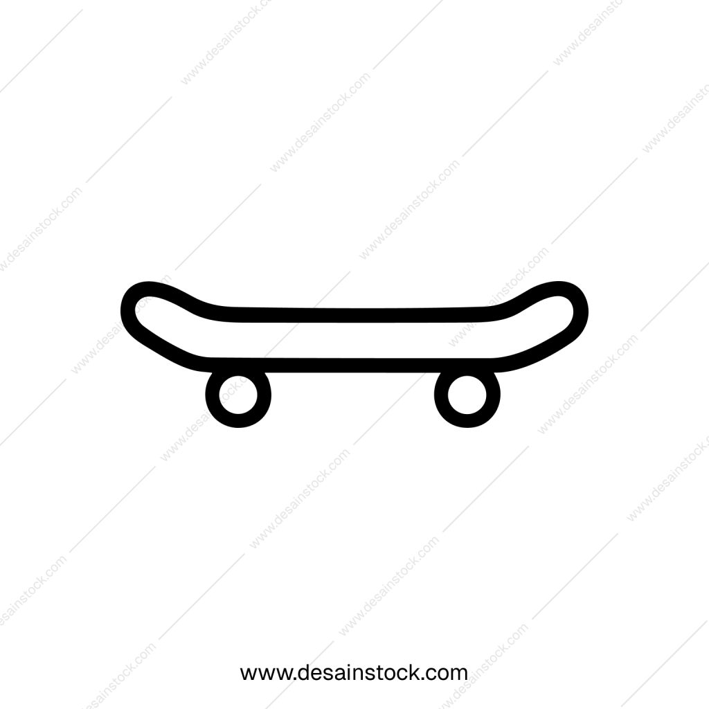 Minimalist Outline Skateboard with Wheels Line Art Style Illustration