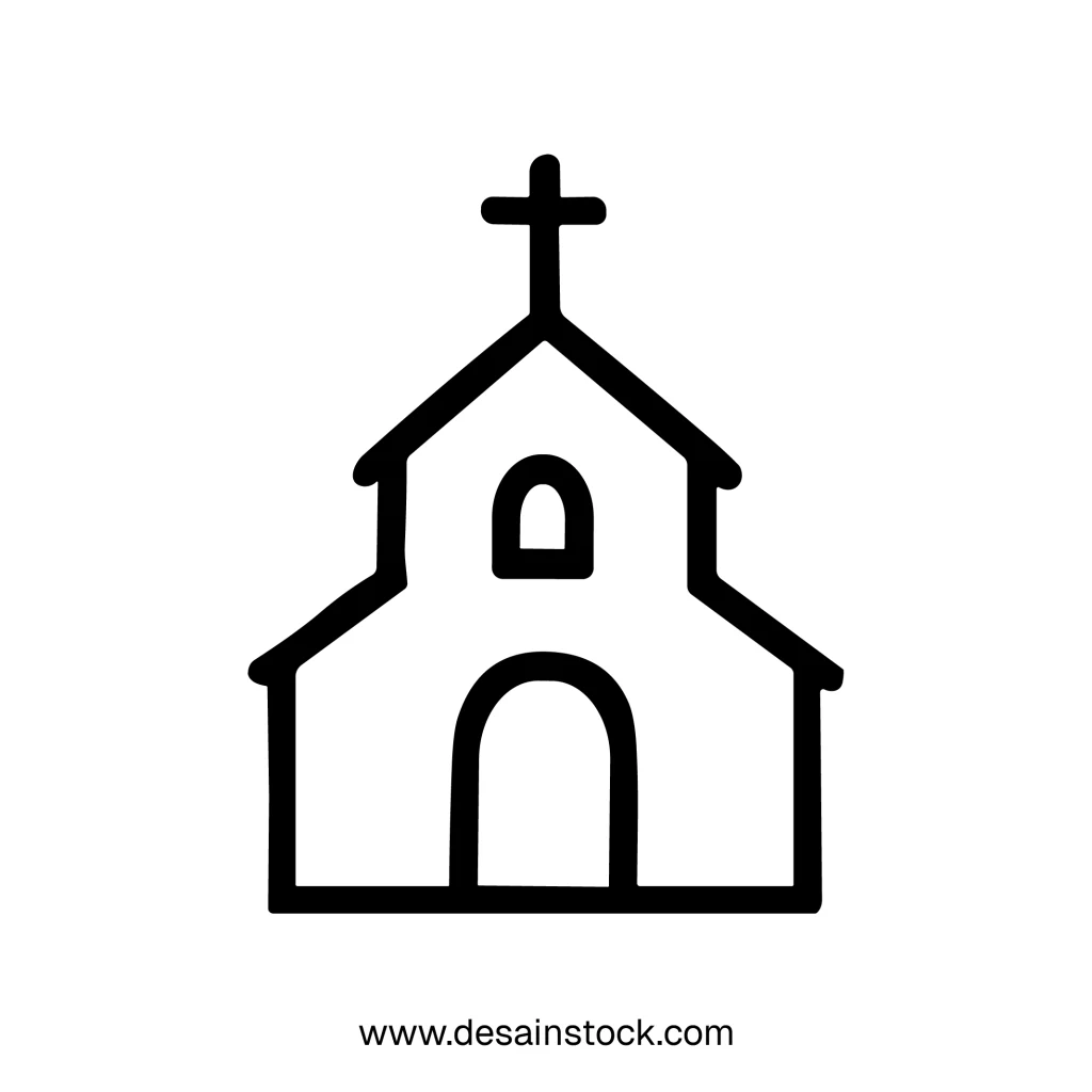 Outline Minimalist Handdrawn Church Building Simple Structure Religious Symbol Icon