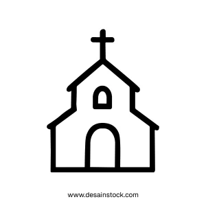 Outline Minimalist Handdrawn Church Building Simple Structure Religious Symbol Icon