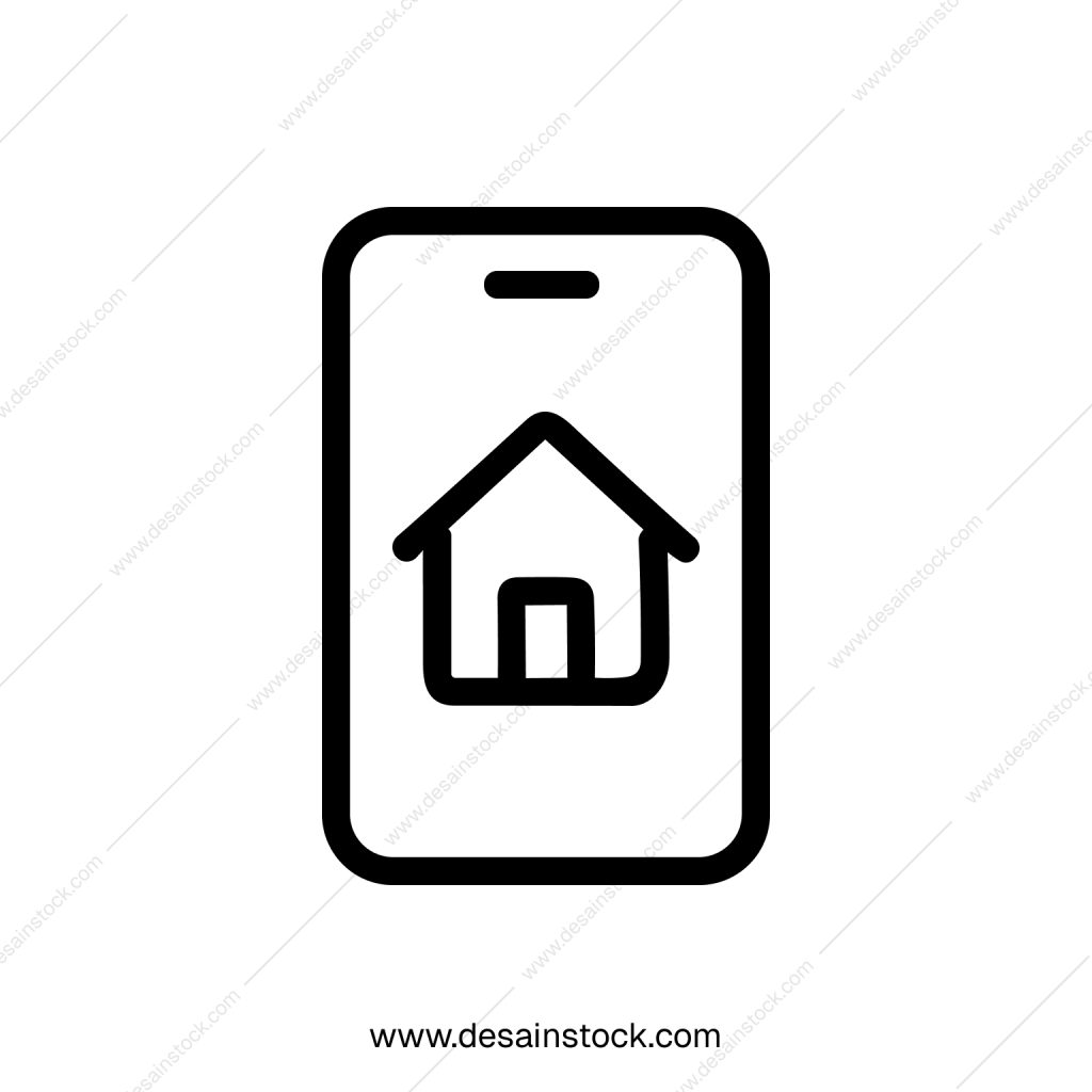 Minimalist Outline Home Symbol Inside Smartphone Device Line Art Icon