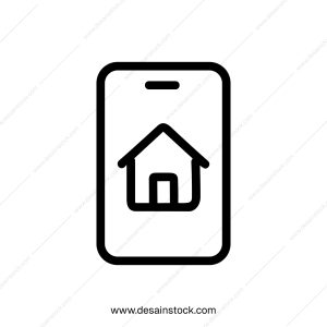 Minimalist Outline Home Symbol Inside Smartphone Device Line Art Icon
