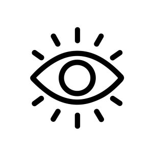 Simple Line Art Eye with Rays Light Outline Shape Icon