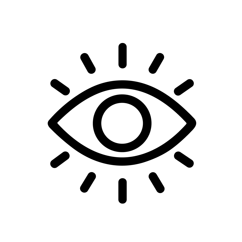 Simple Line Art Eye with Rays Light Outline Shape Icon