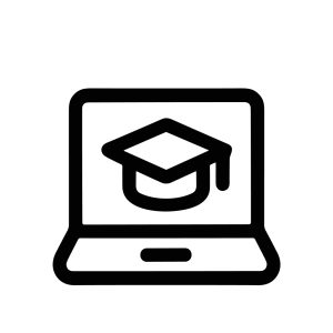 Outline Stroke Laptop with Graduation Cap Education Learning Online Icon