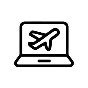 Simple Outline Airplane on Laptop Screen Travel Booking Icon