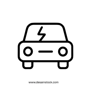 Simple Outline Electric Car with Lightning Bolt Icon Symbol Illustration