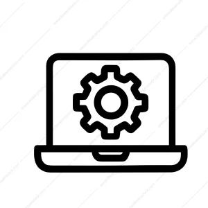 Simple Line Art Laptop with Gear Configuration Setting Adjustment Icon