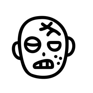 Simple Outline Zombie Face Character Drawing with Scar for Halloween Celebration Icon