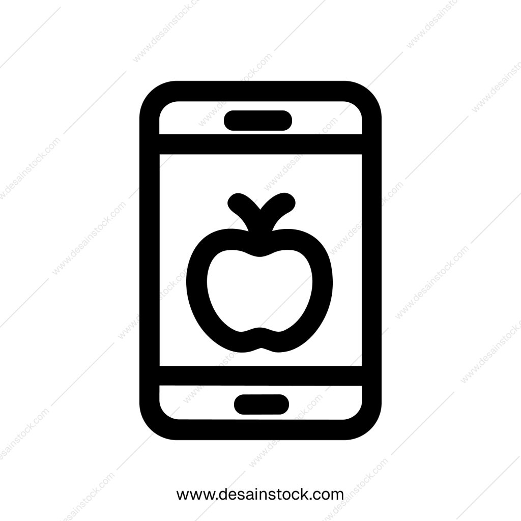 Line Art Mobile App Displaying Fresh Apple Fruit Icon Design