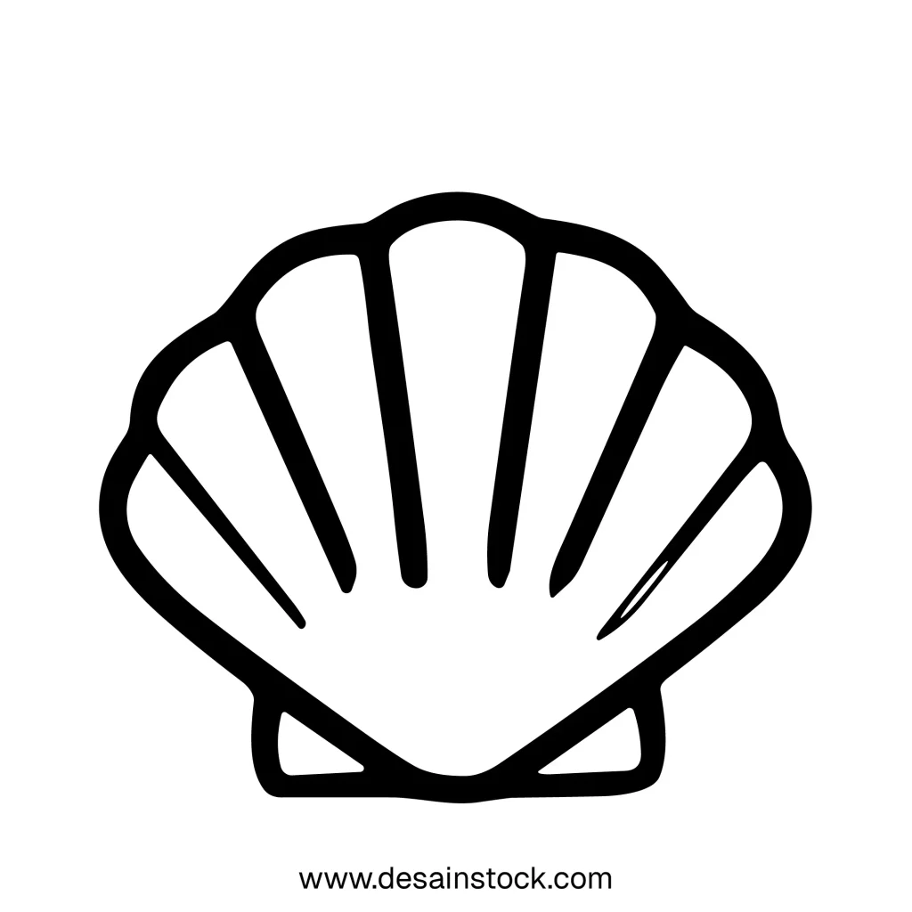 Black and White Handdrawn Seashell Mollusk Isolated Shape Icon Illustration