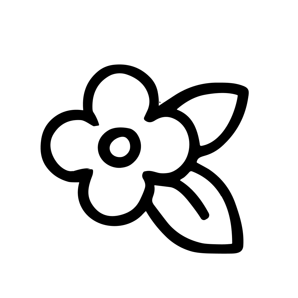 Simple Line Drawing Flower Blossom with Leaves Design Icon Graphic