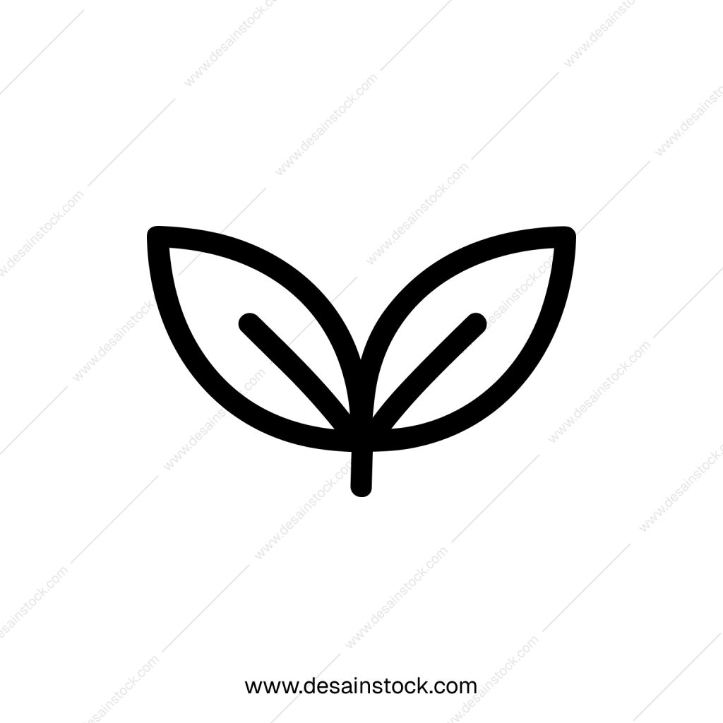 Minimalist Outline Two Leaves Sprout Grow Plant Element Icon