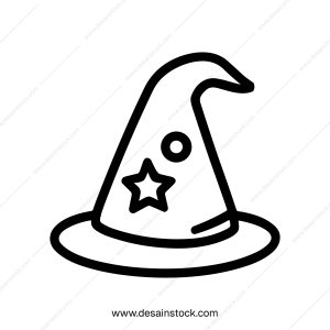 Simple Outline Wizard Hat with Star and Circle Icon Design