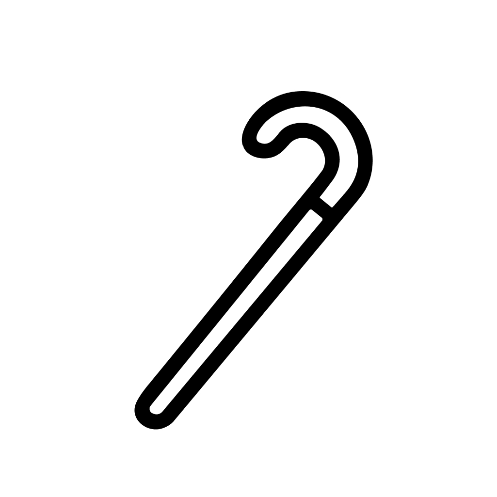 Minimalist Line Art Walking Stick Crooked Handle Elderly Assistance Icon