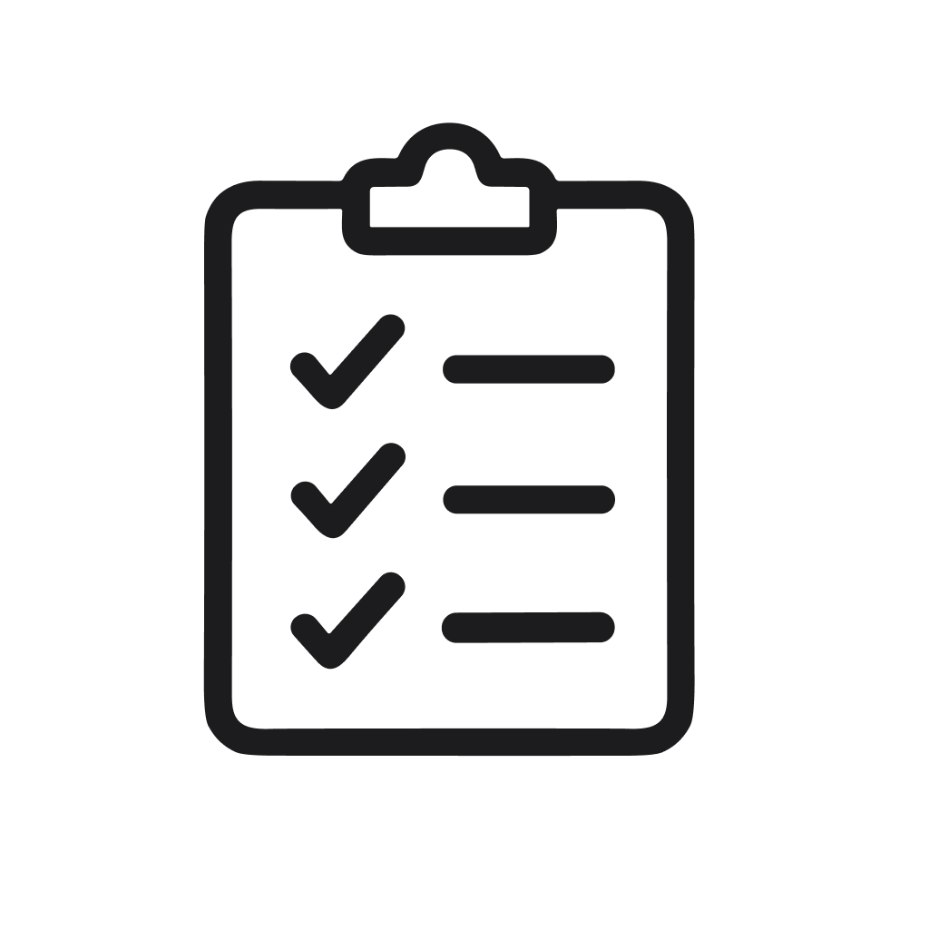 Simple Line Art Checklist Clipboard with Check Marks and Lines Icon
