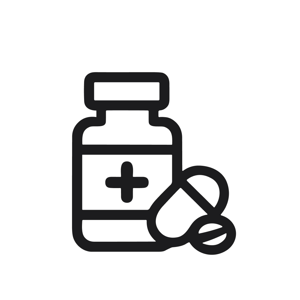 Simple Outline Medical Pill Bottle with Capsule Drug Illustration Icon