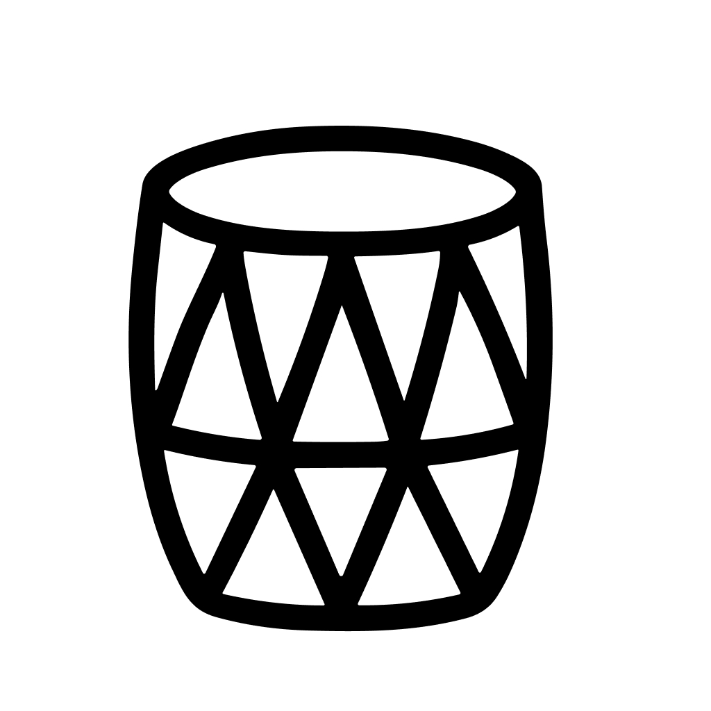 Simple Outline Musical Drum Instrument with Geometric Pattern Icon