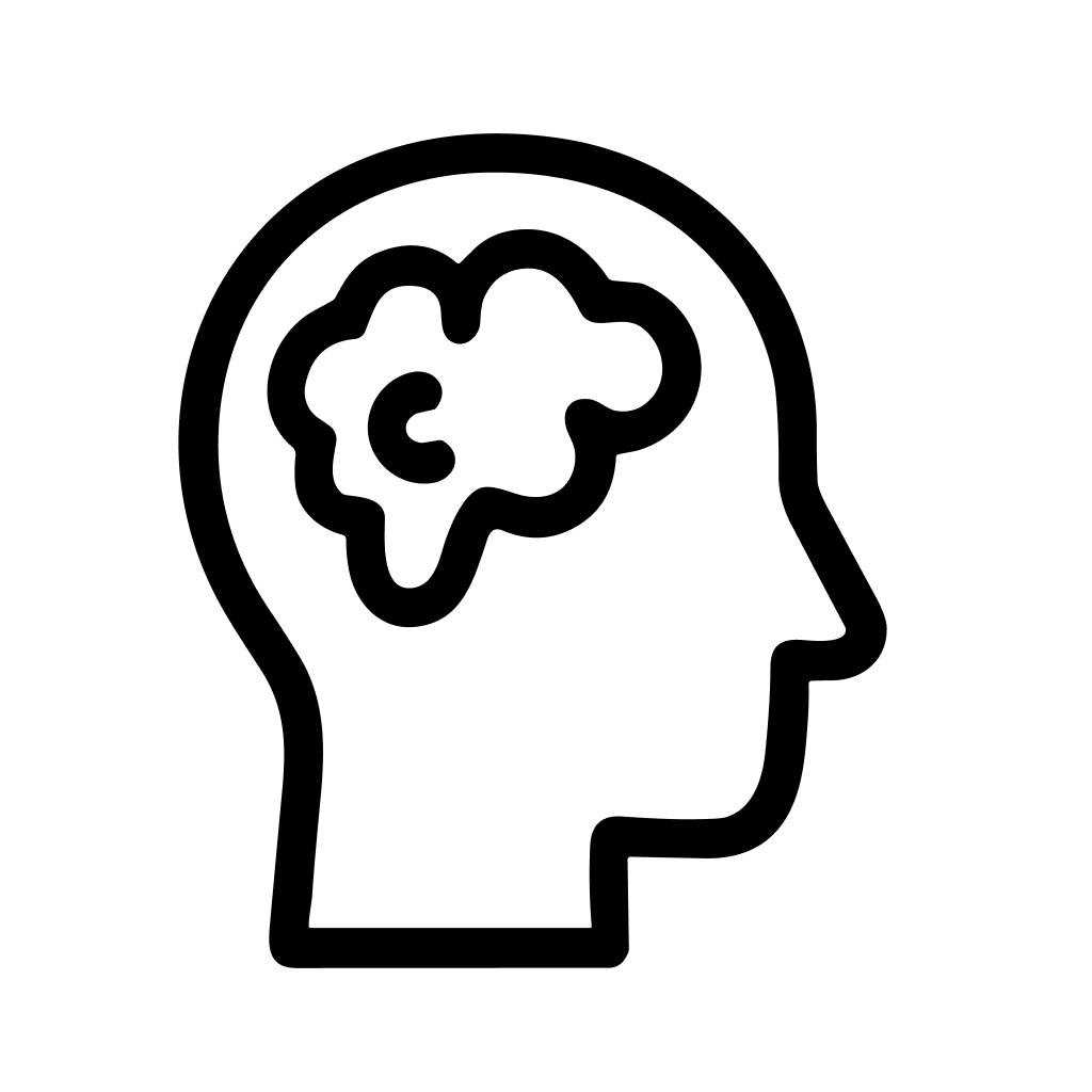 Minimalist Outline Human Head with Brain Inside Symbol Sign Icon Graphic
