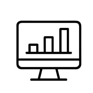 Simple Outline Monitor Displaying Business Statistic Bar Graph Icon Illustration