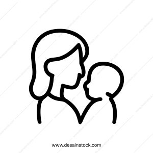 Minimalist Outline Mother and Child Love Illustration Symbol Element Icon