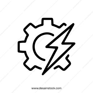 Simple Outline Style Gear with Lightning Symbol Energy and Power Icon