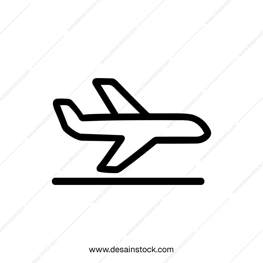 Minimalist Outline Airplane Taking off Symbol Icon Graphic Illustration