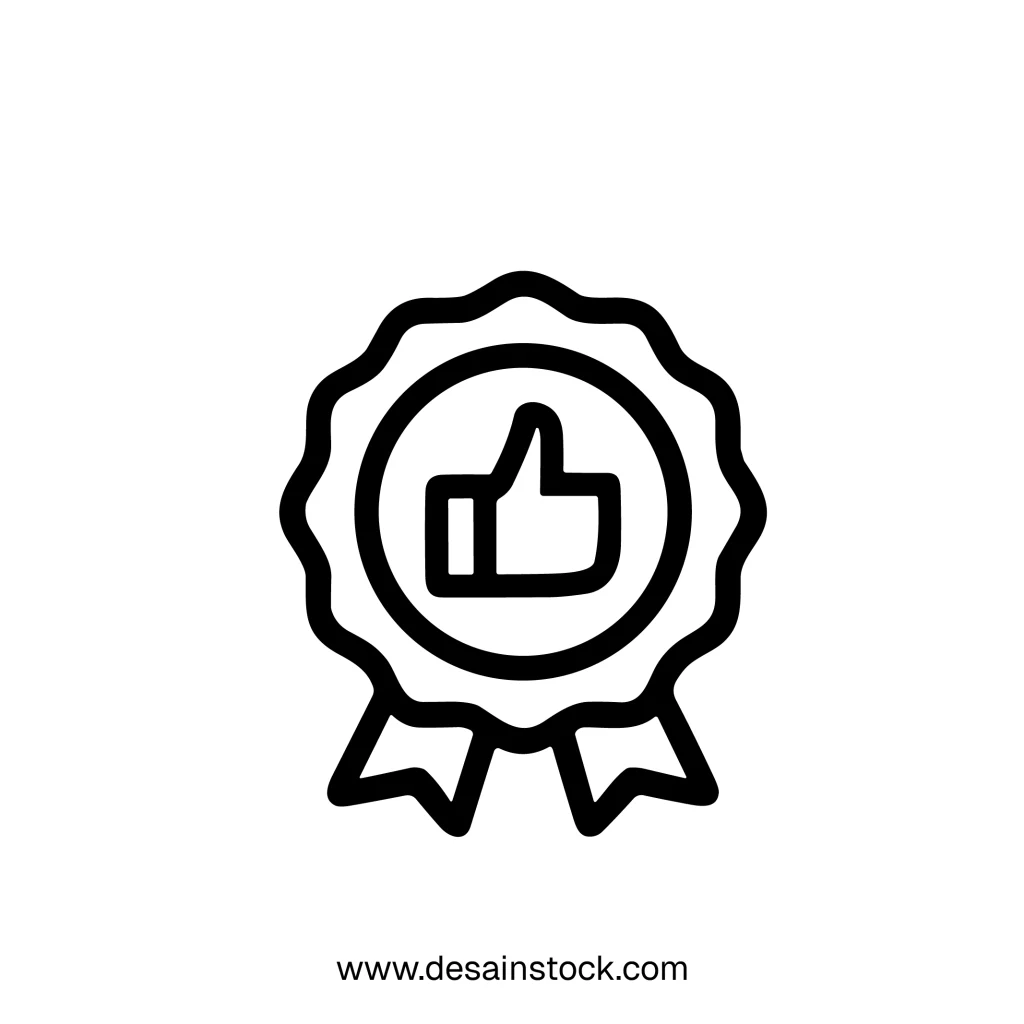 Simple Outline Like Badge with Thumb Up Symbol Line Icon
