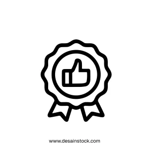 Simple Outline Like Badge with Thumb Up Symbol Line Icon