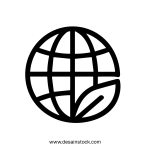 Minimalist Outline Earth Globe with Leaf Environmental Friendly Icon