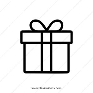 Simple Outline Present Box with Ribbon Minimalist Style Icon