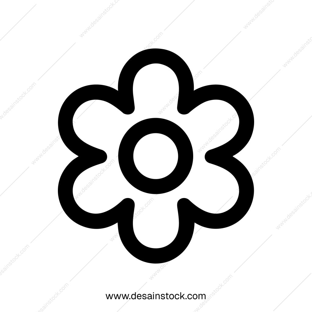 Simple Outline Flower Icon with Rounded Petals and Circular Center Design