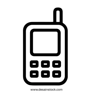 Simple Outline Cellphone with Antenna Telecommunication Device Icon Illustration