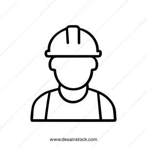 Simple Outline Silhouette of Construction Worker Icon with Safety Helmet