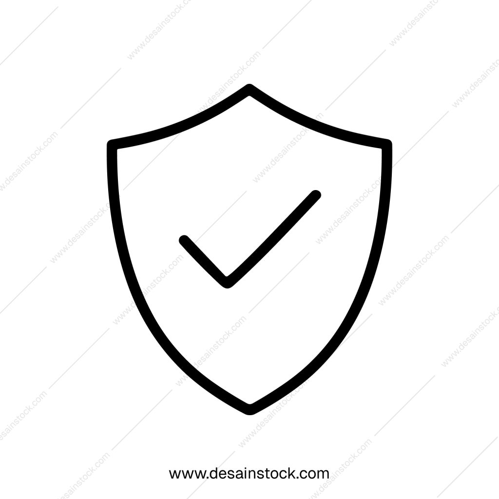 Minimalist Outline Security Shield with Check Mark Symbol Sign Icon