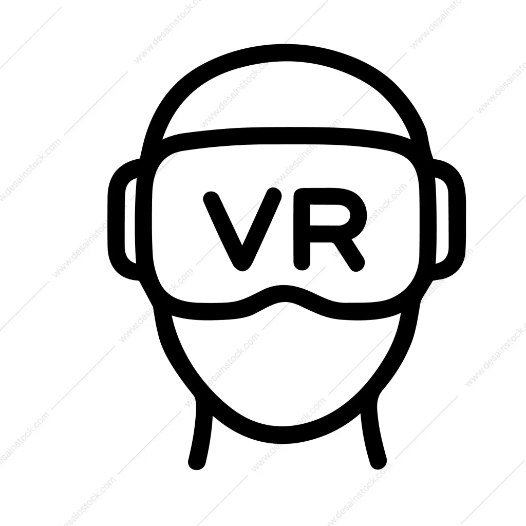 Minimalist Outline Head with VR Glasses Icon Symbol Technology and Gadget