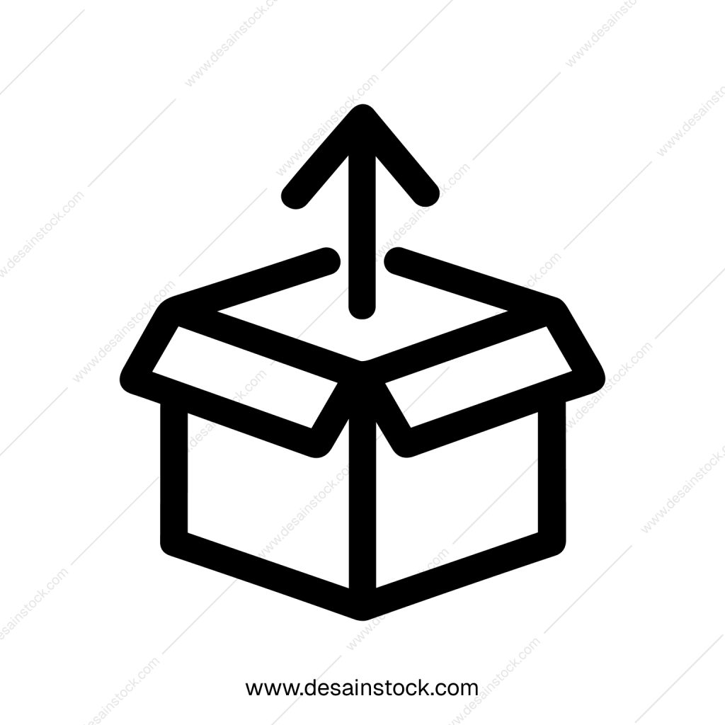 Simple Outline Unboxing Arrow Package Icon with Bold Stroke Style Illustration
