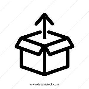 Simple Outline Unboxing Arrow Package Icon with Bold Stroke Style Illustration