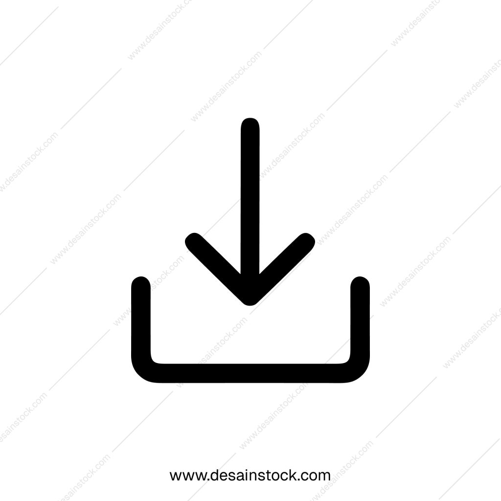 Simple Line Art Download Arrow Icon in Black and White Graphic