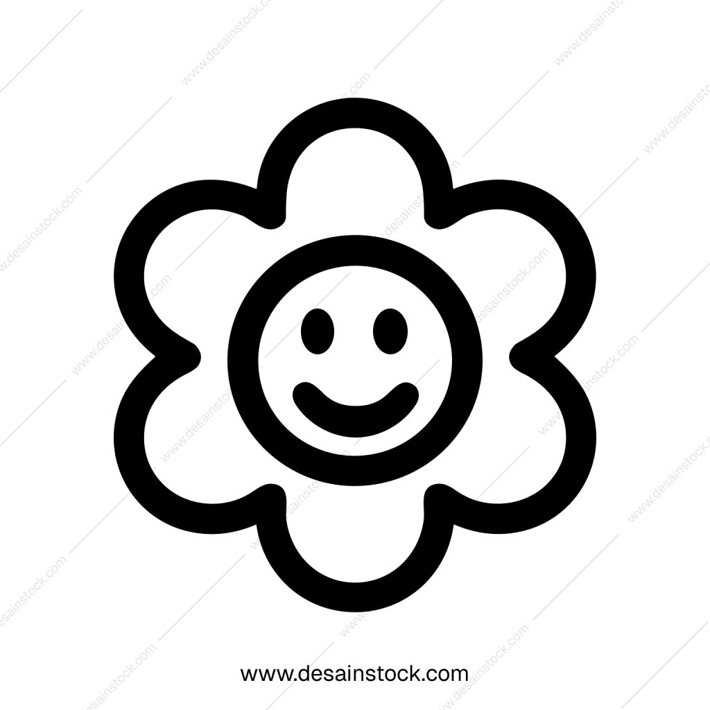 Minimalist Outline Flower with Smiling Face Isolated Icon Symbol