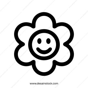 Minimalist Outline Flower with Smiling Face Isolated Icon Symbol