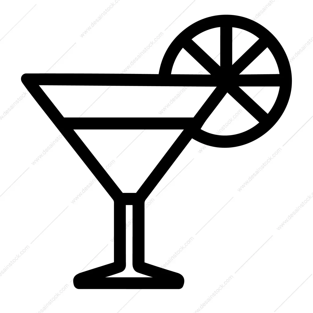 Simple Line Art Cocktail with Lemon Slice, Refreshing Drink Icon