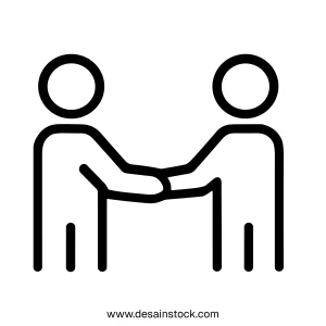 Simple Outline Handshake Line Drawing of Two Businessmen Icon Illustration