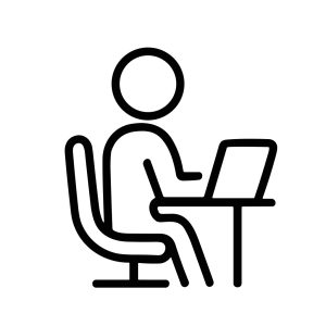Simple Outline Person Sitting at Desk Working on Laptop Illustration